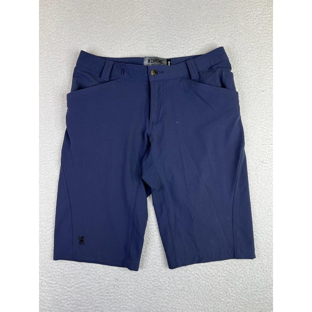 Chrome Industries Shorts Mens 30 Blue 14 Inch Inseam Cycling Zip Pockets Stretch
